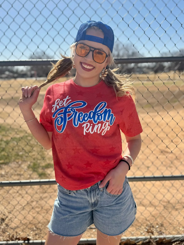 Let Freedom Ring in Blue Puff Tee by Texas True Threads