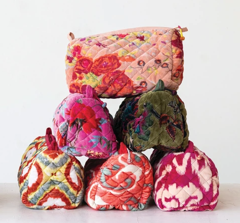 Quilted Velvet Zip Pouch