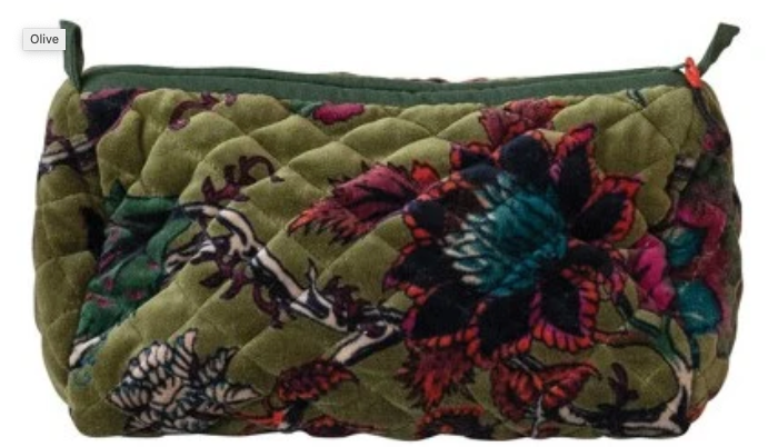 Quilted Velvet Zip Pouch