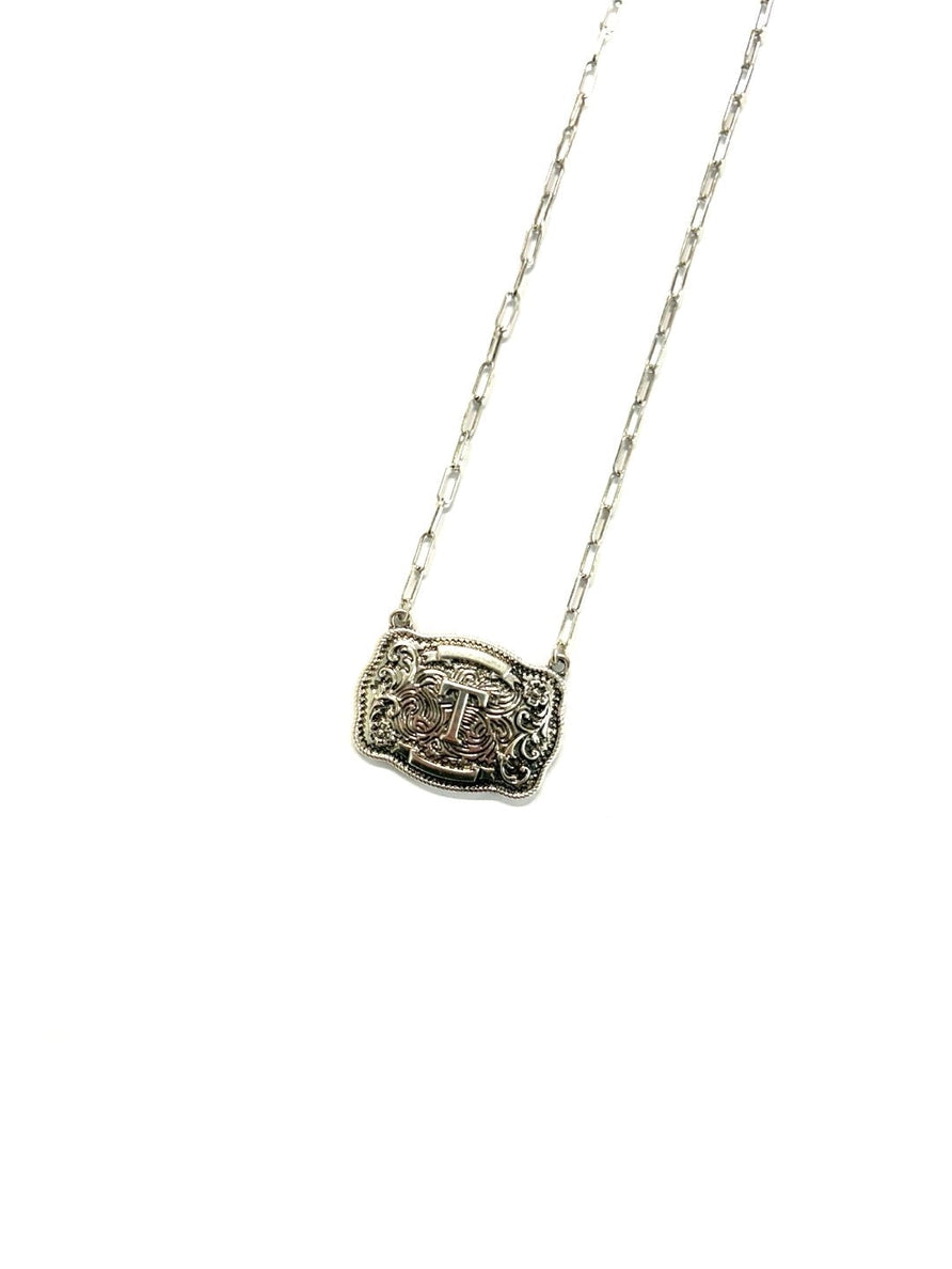 Western Belt Buckle Initial Necklace