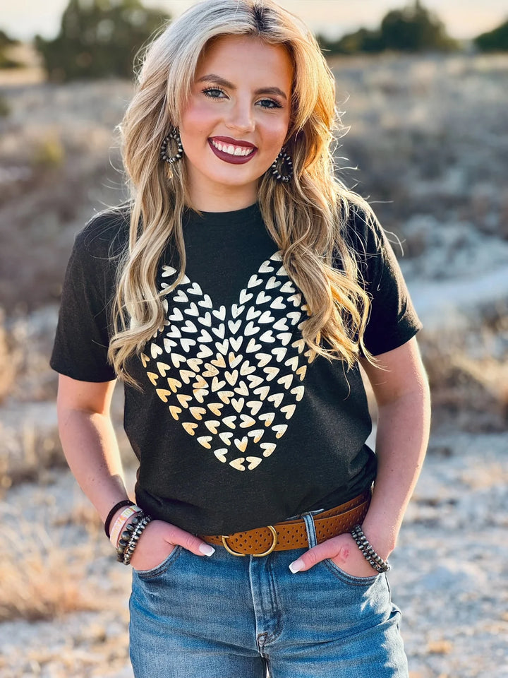 Tiny Hearts In Gold Foil Short Sleeve Tee by Texas True Threads