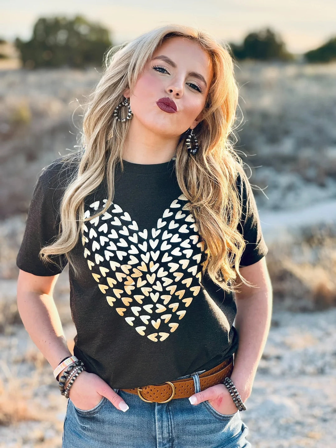 Tiny Hearts In Gold Foil Short Sleeve Tee by Texas True Threads