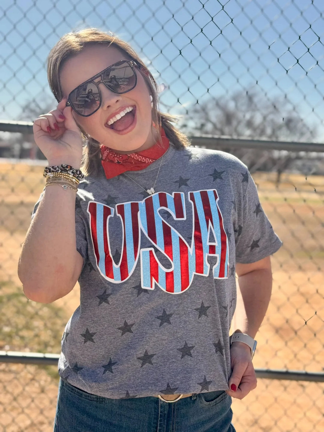 Striped USA in Glitter & Puff Tee by Texas True Threads