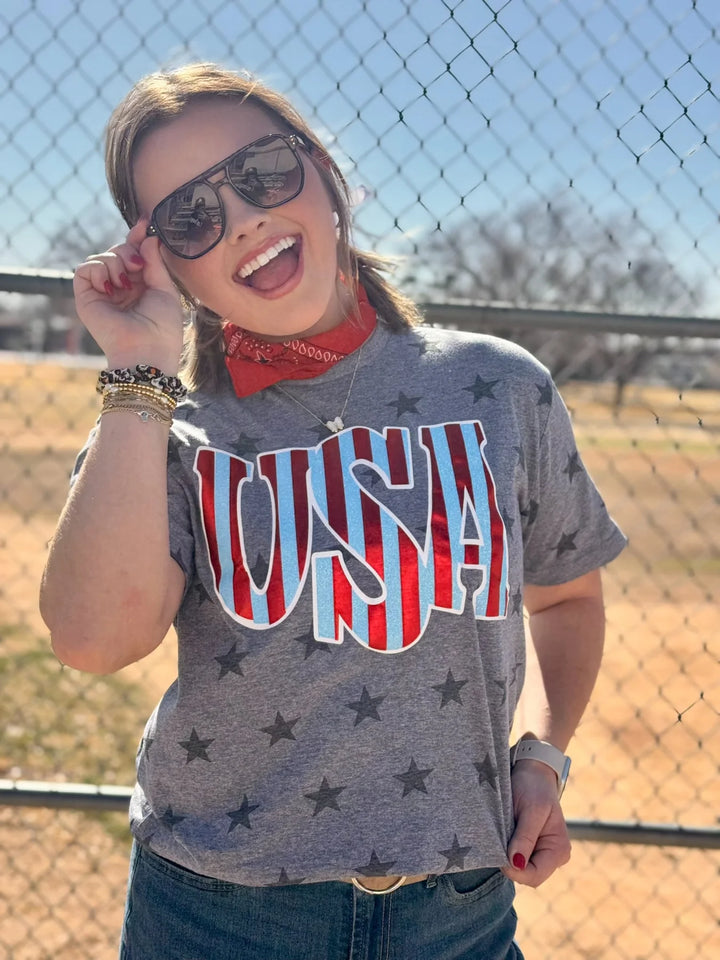 Striped USA in Glitter & Puff Tee by Texas True Threads