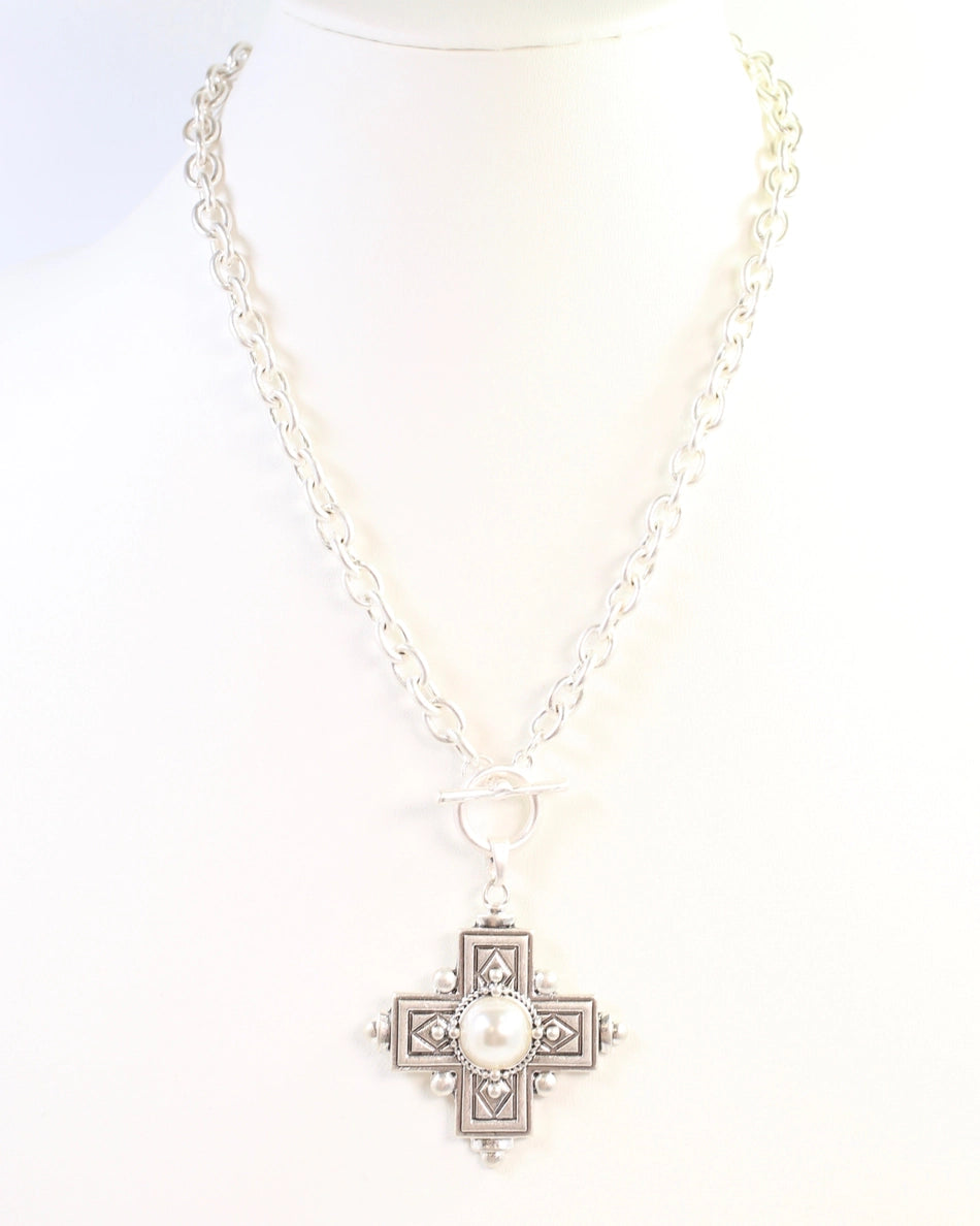 Worn Silver Cross Necklace