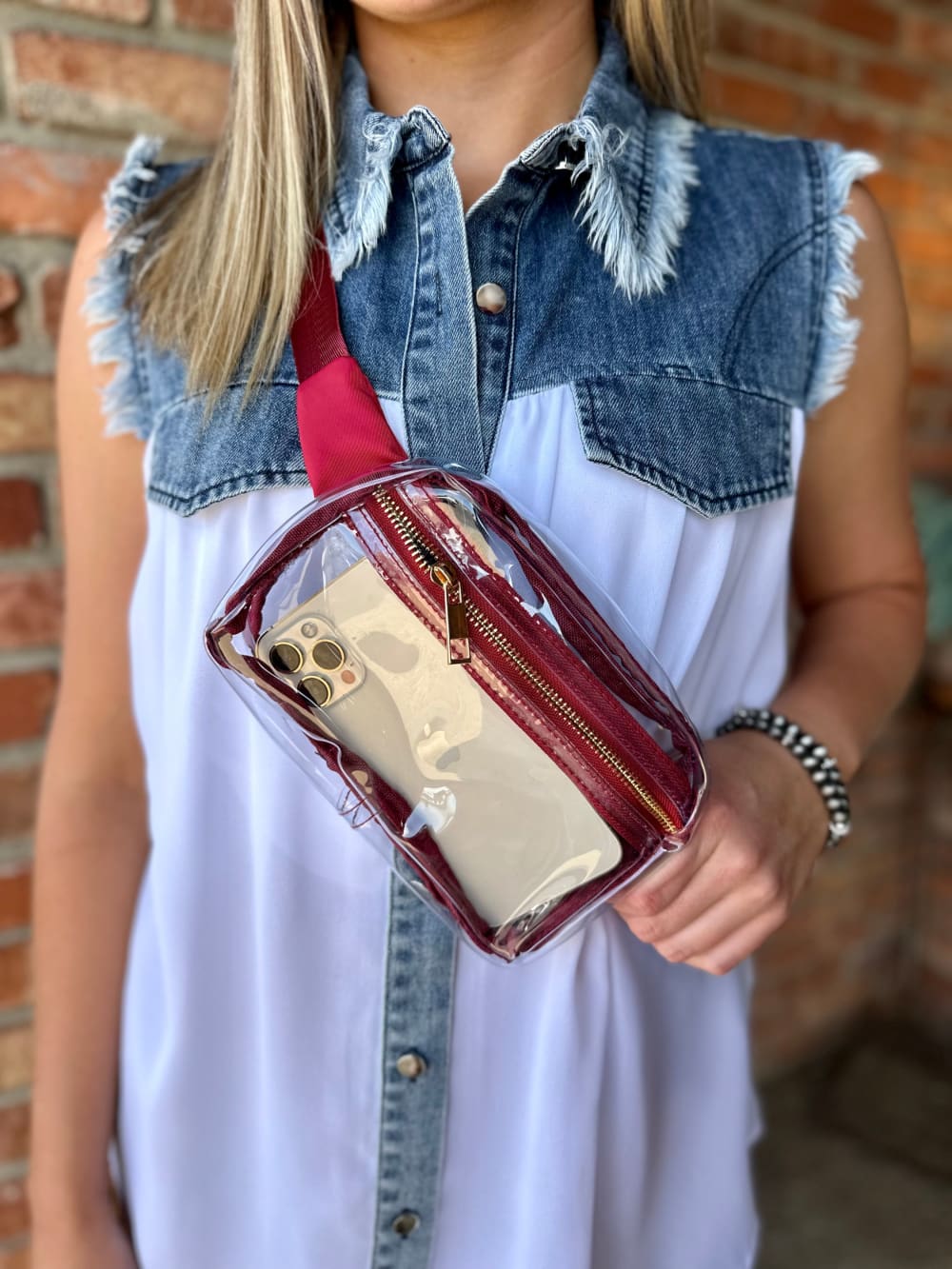 Cassie Clear Belt Bag - Maroon - Bags & Purses - Caroline