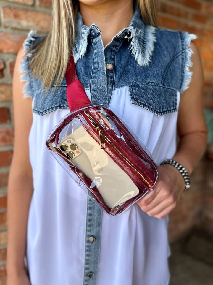 Cassie Clear Belt Bag - Maroon - Bags & Purses - Caroline