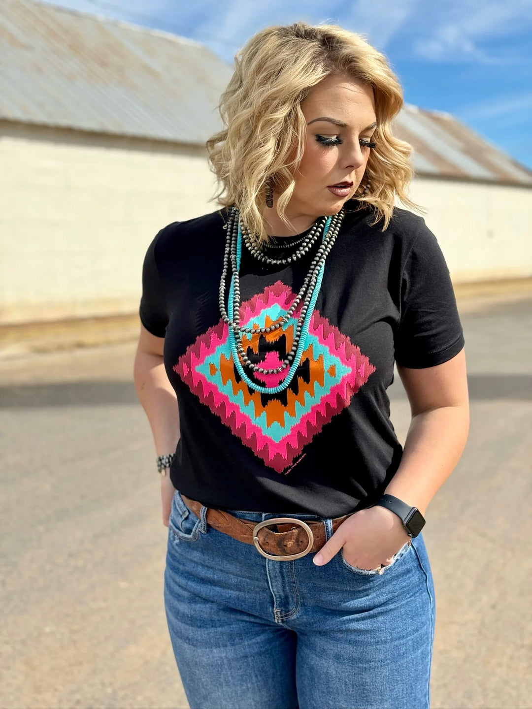 Black Cheyenne Aztec Tee by Texas True Threads
