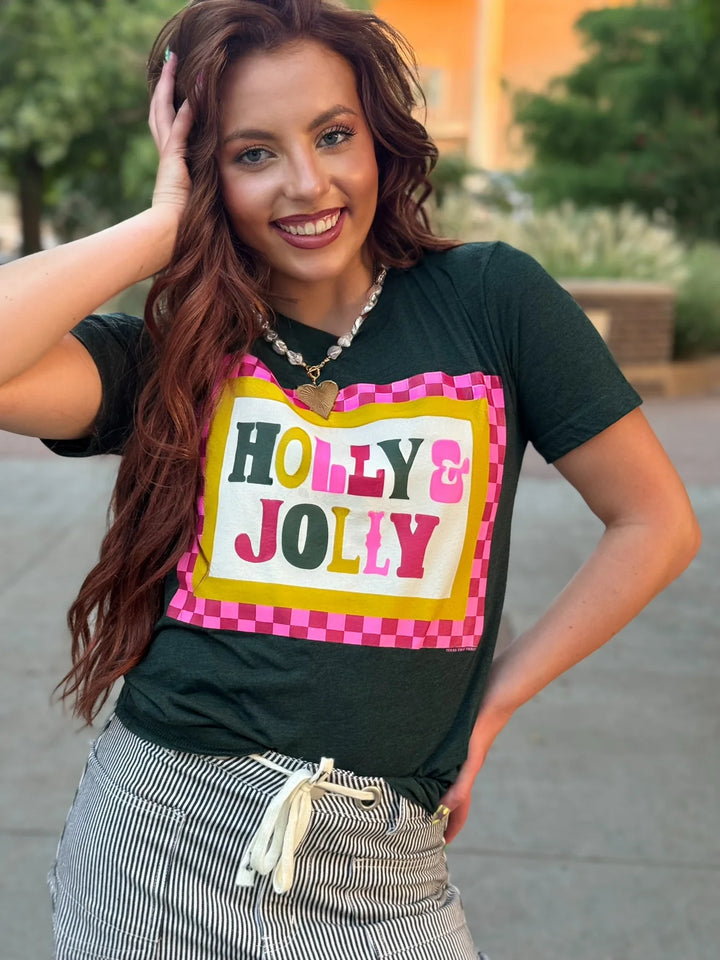 Pink & Red Checkered Holly Jolly by Texas True Threads