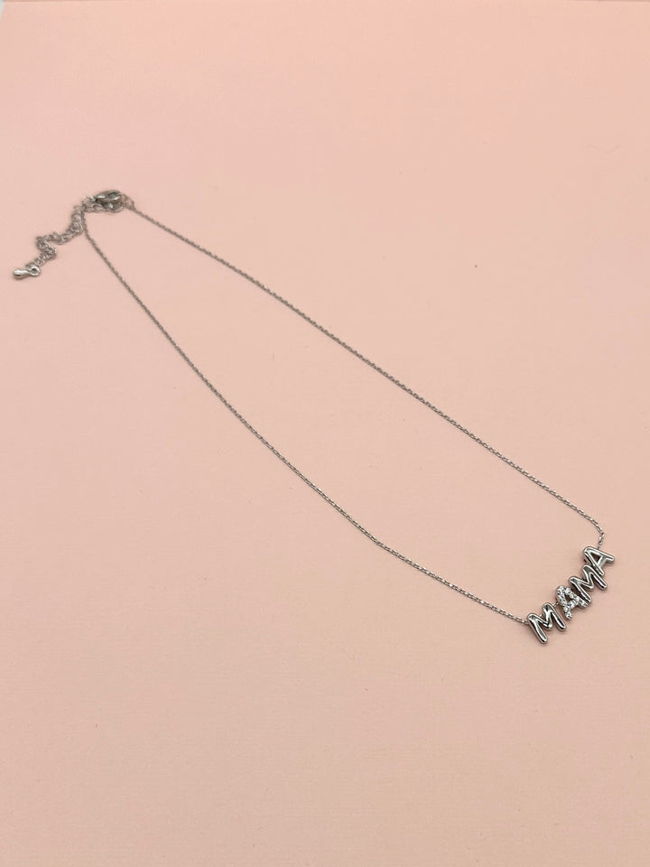 Mama Silver CZ Necklace