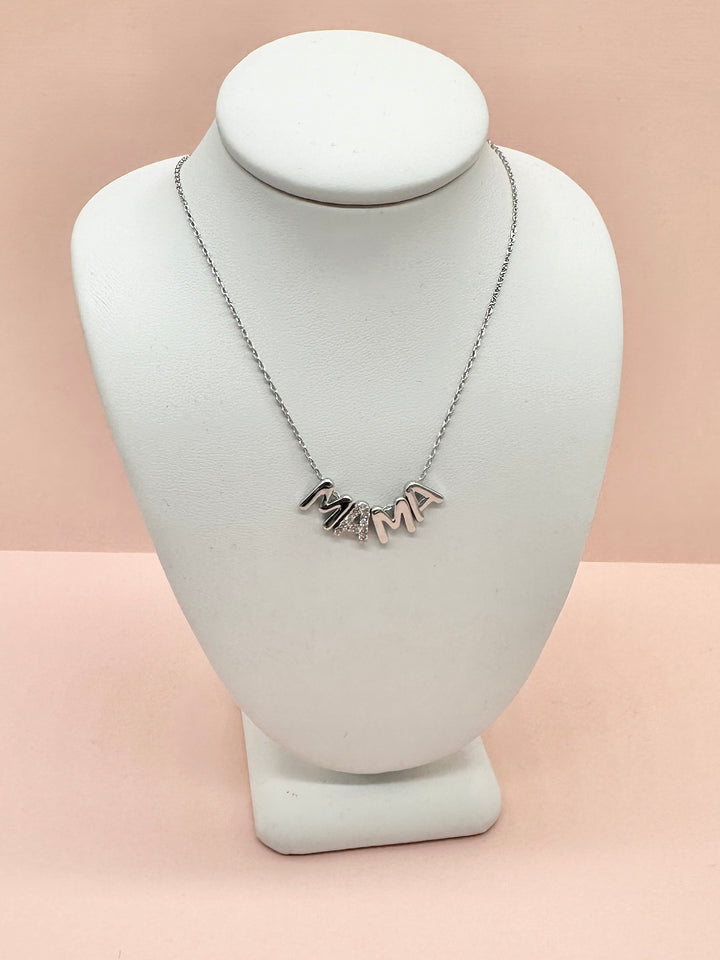 Mama Silver CZ Necklace