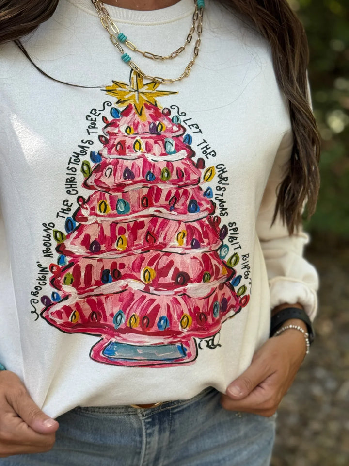 Callie Ann Stelter Pink Christmas Tree Sweatshirt by Texas True Threads