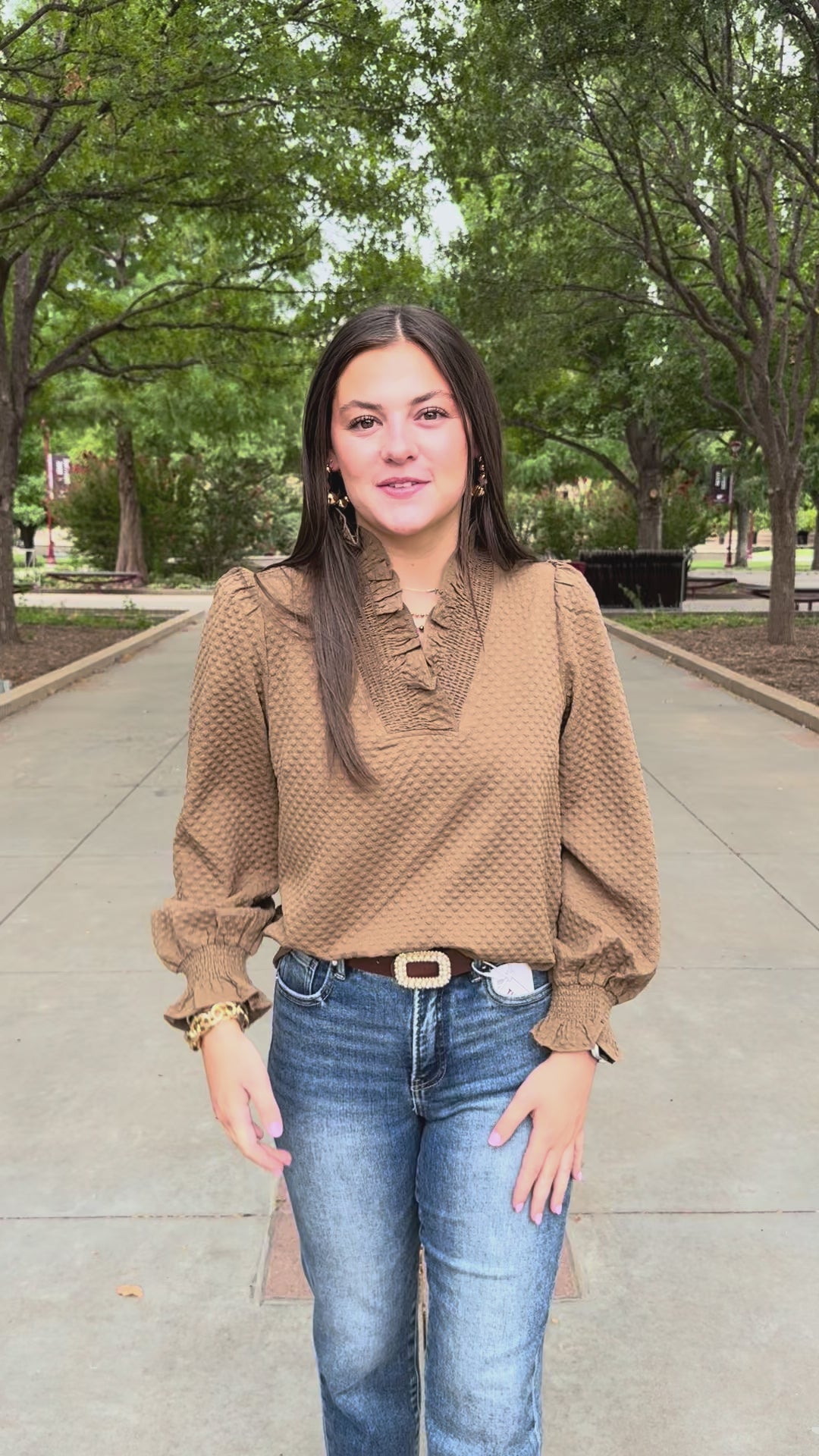 Maple Lane Brown V-Neck Blouse