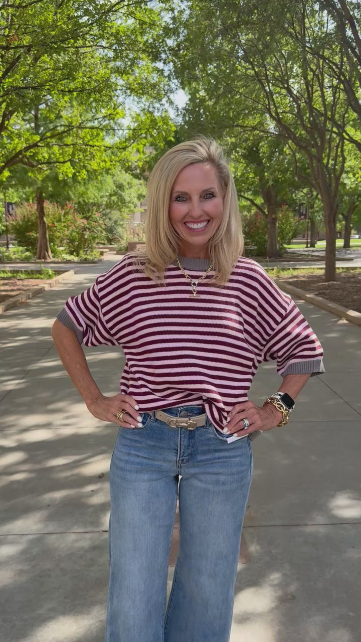 Love In Stripes Maroon Knit Sweater