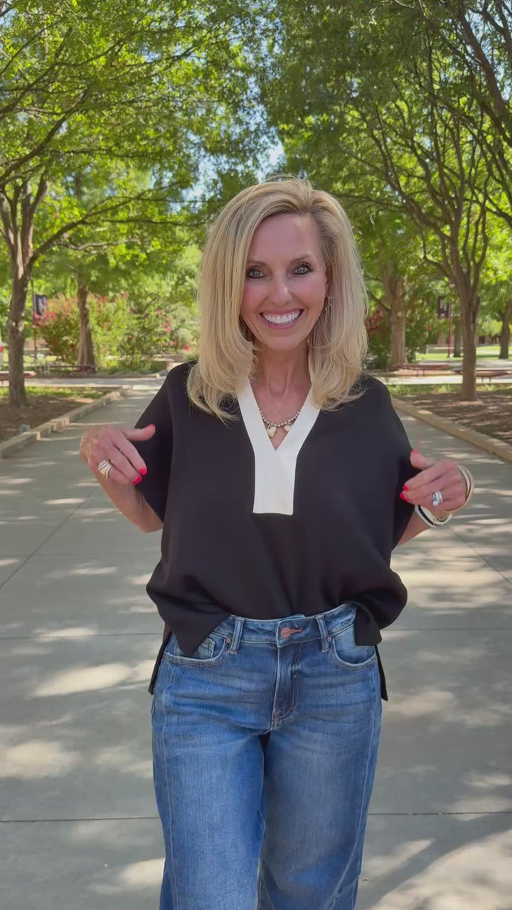 Classic Contrast V-Neck Top