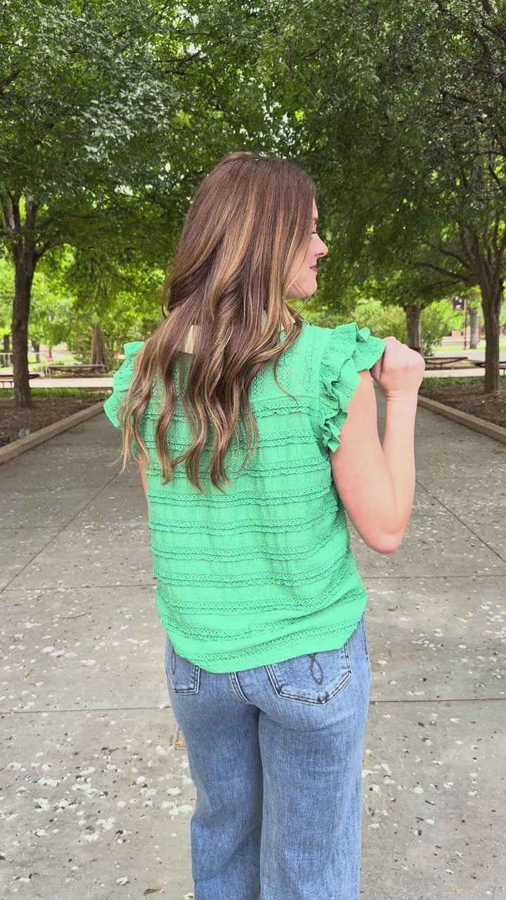 Willow Collared Green V-Neck Blouse