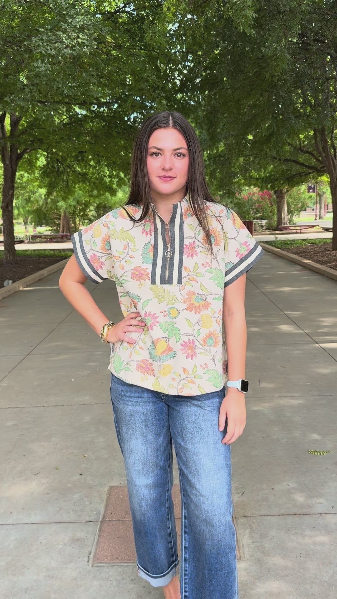 Soft Bloom Cream Floral 1/4 Zip Top