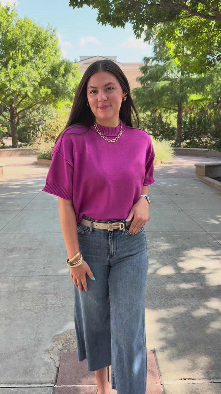 Magenta Mood Roll Sweater