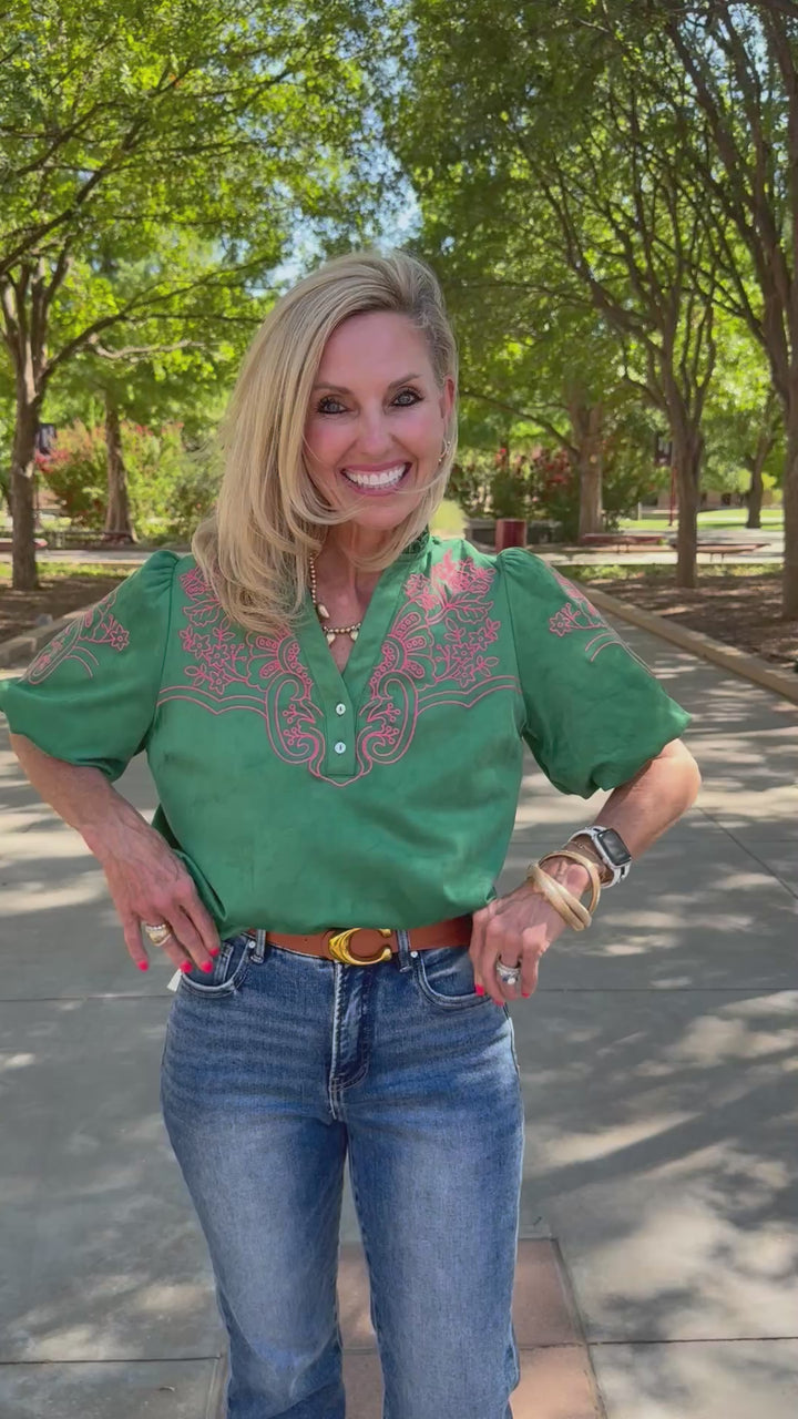Green Season Suede V-Neck Top