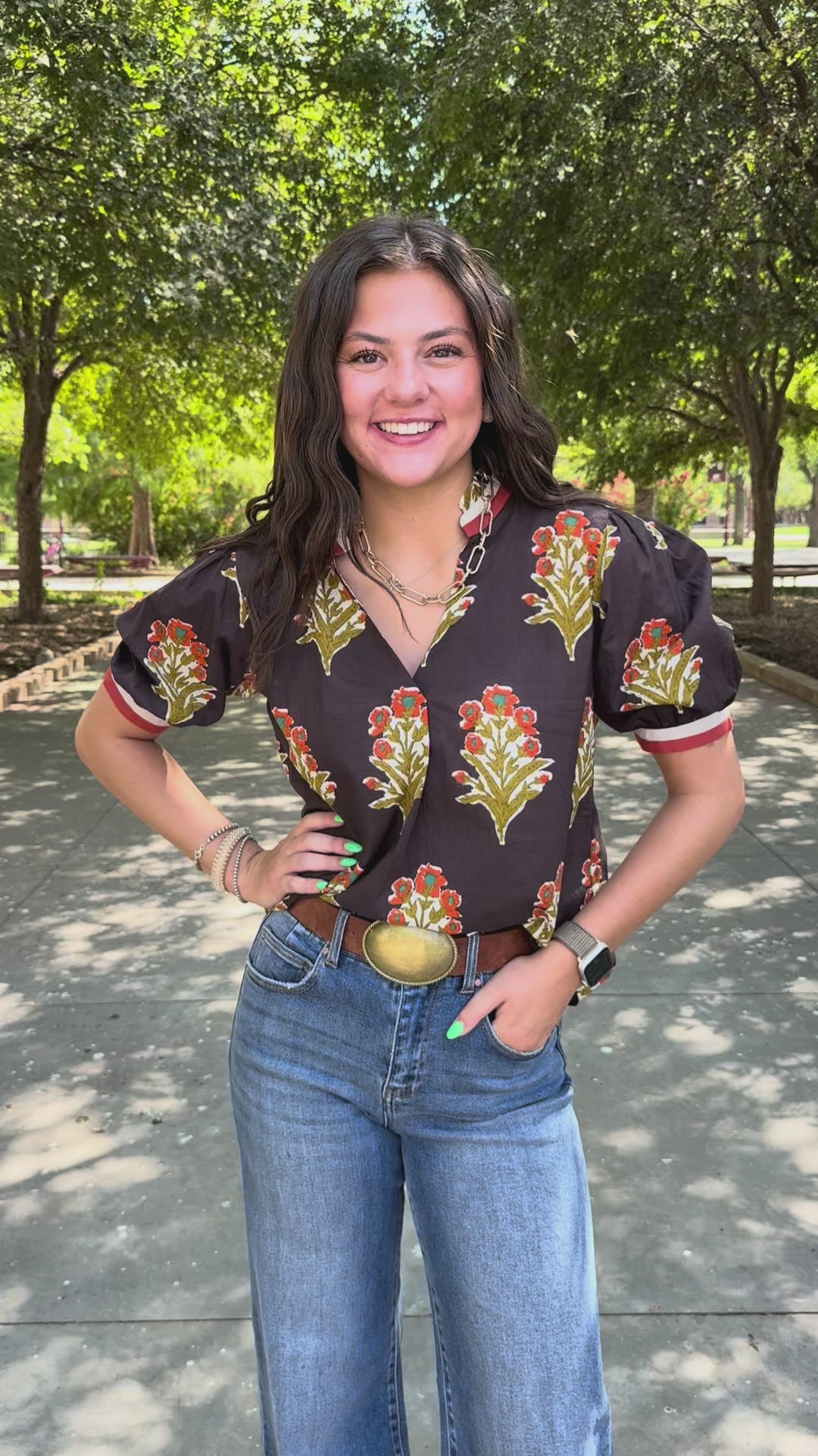 Rustic Petals V-Neck Top by THML