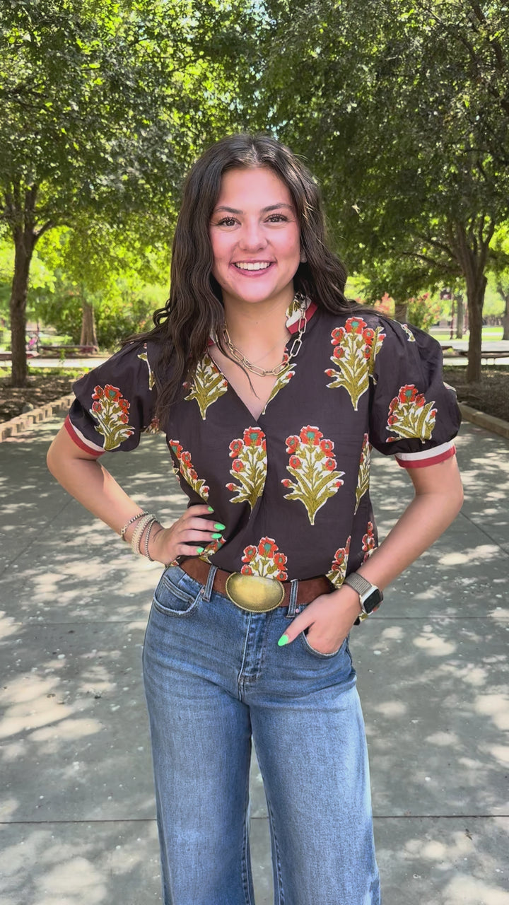 Rustic Petals V-Neck Top by THML