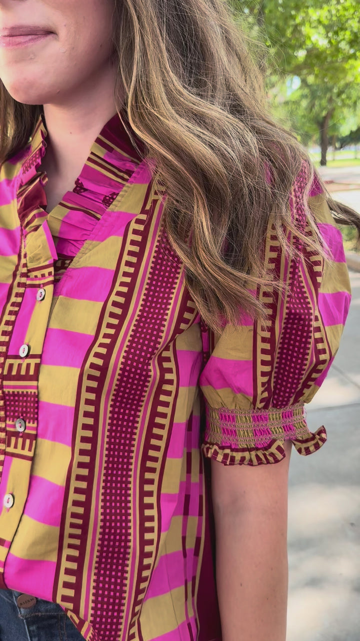 Magenta Mix Puff Sleeve Blouse