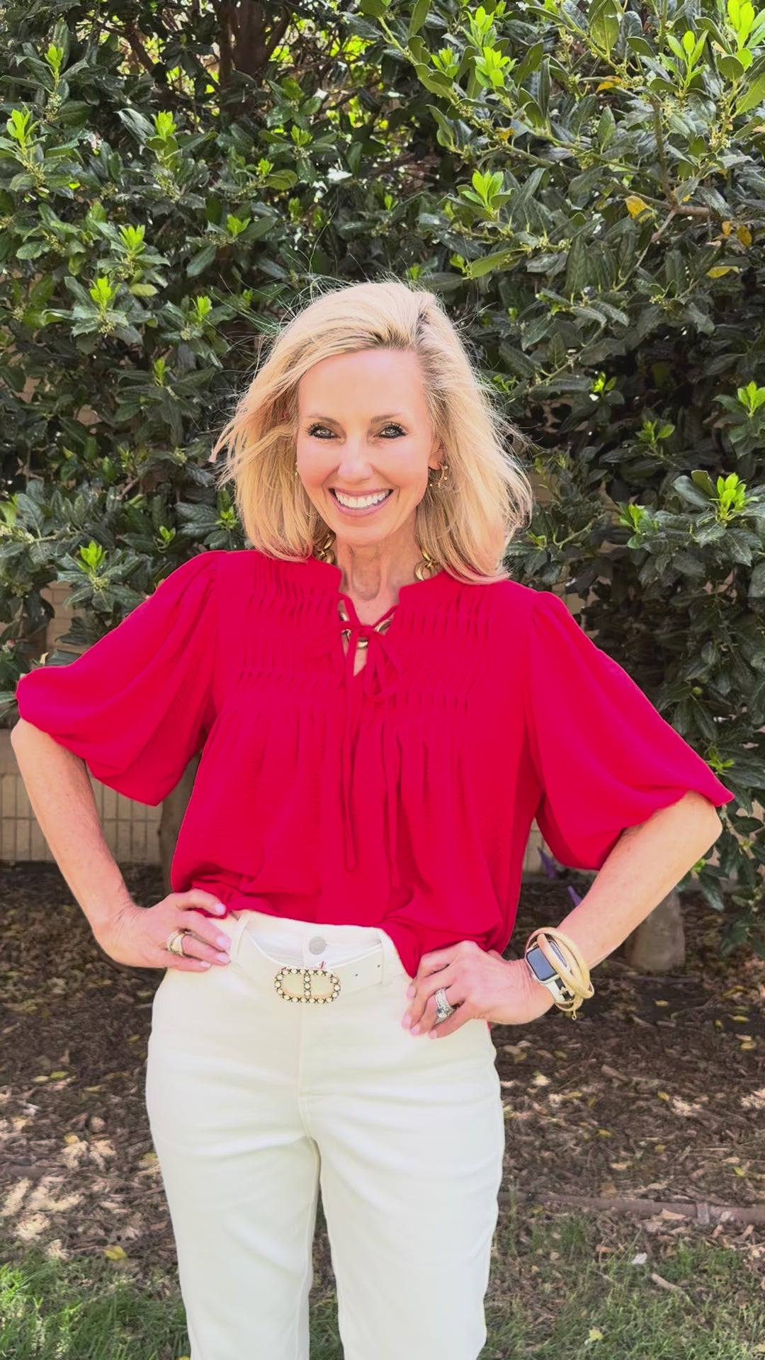 Make It Pop Red V-Neck Blouse