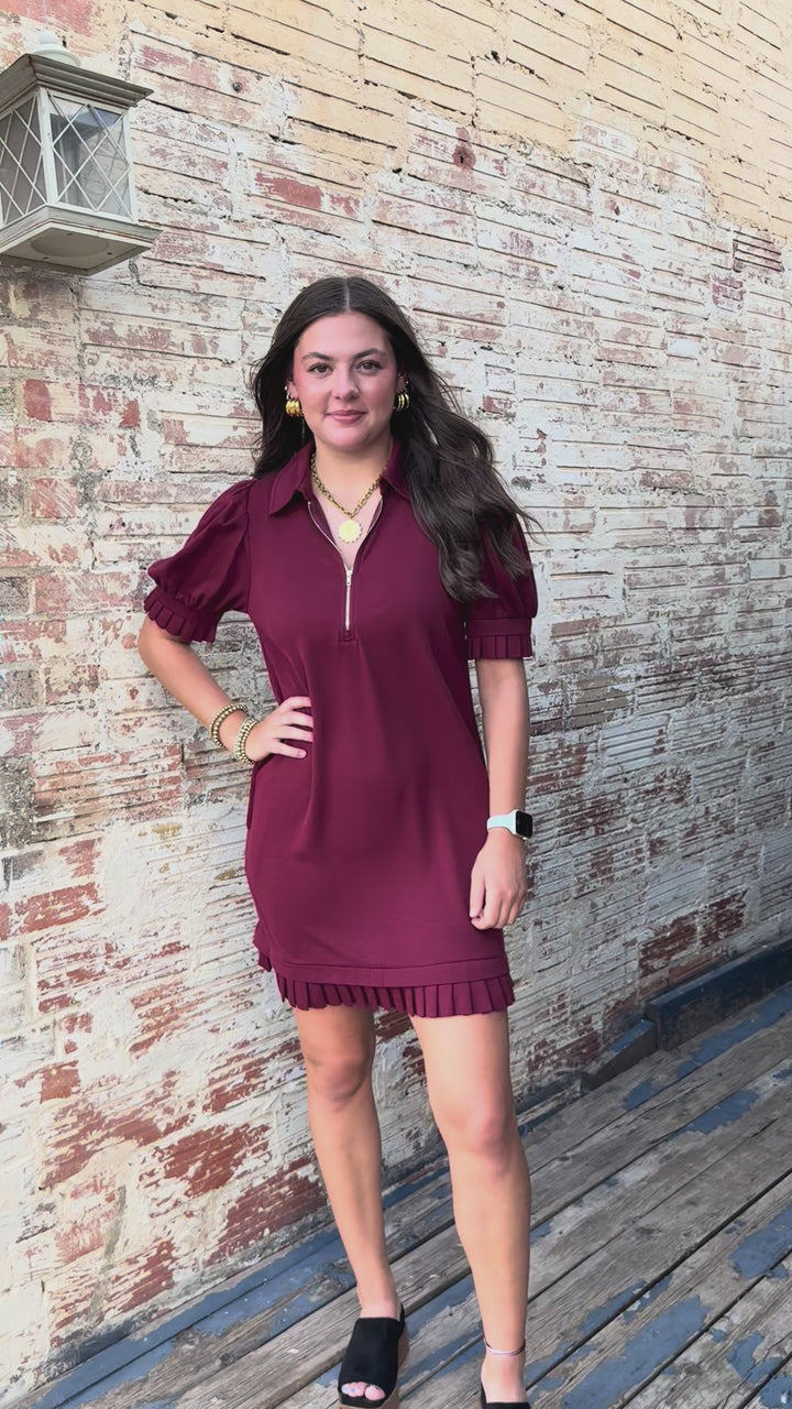 Perfectly Pleated Maroon Dress