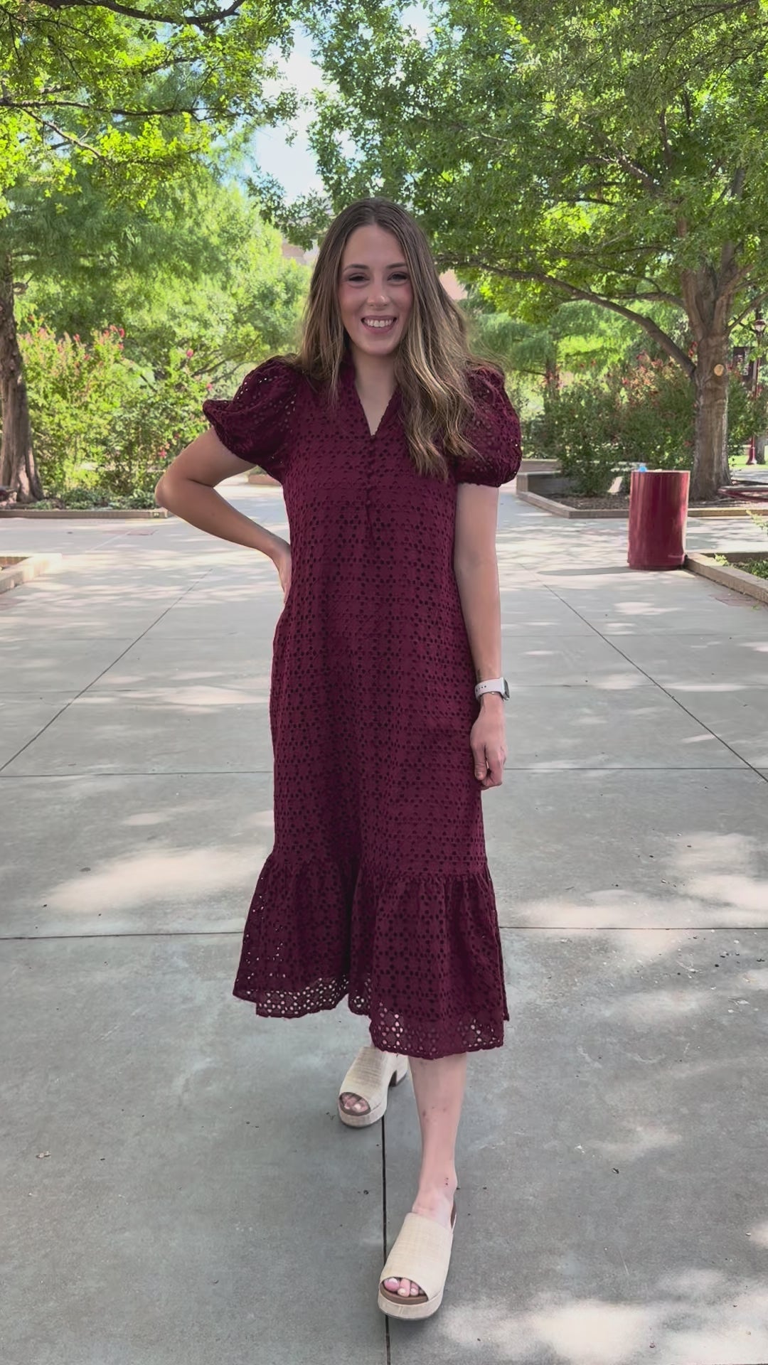 All About Maroon Eyelet Midi Dress