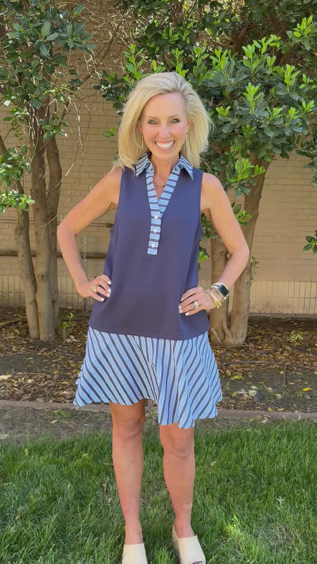 True Blue Collared Sleeveless Dress