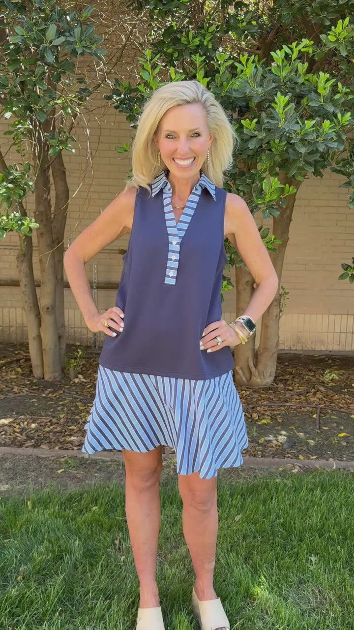 True Blue Collared Sleeveless Dress