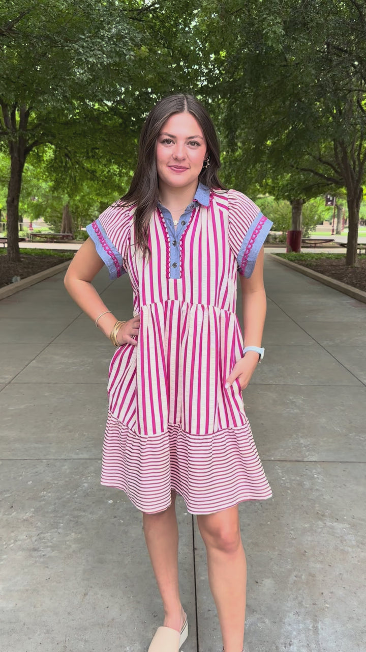 Magenta Made Easy Striped Dress