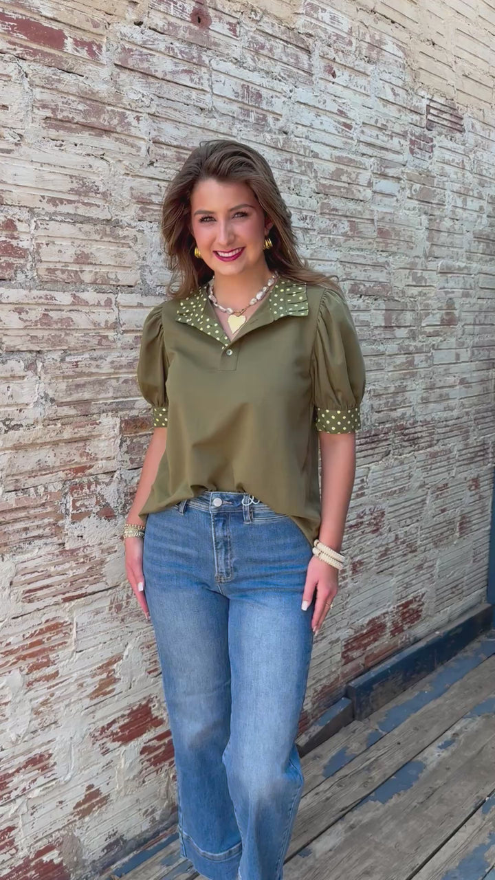 Olive Dot Detail Sweetheart Top