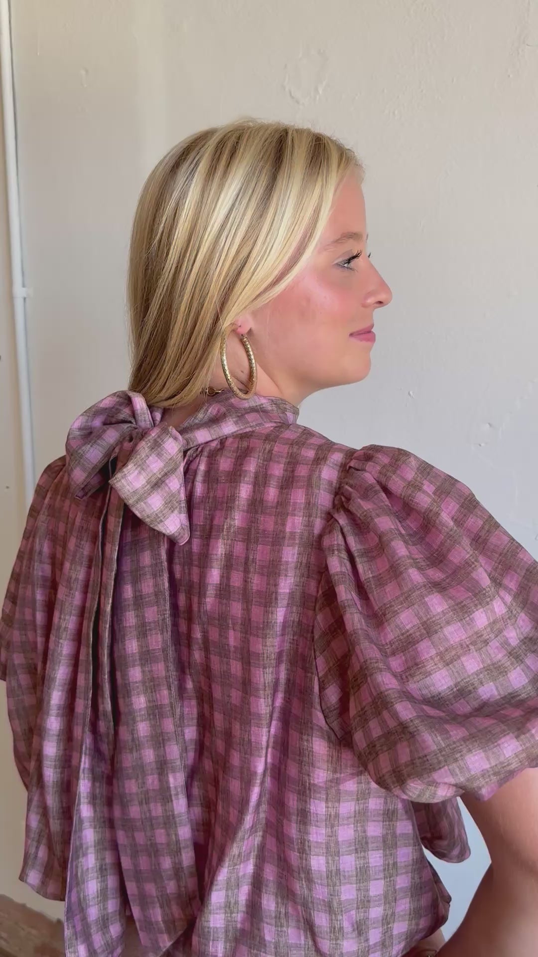 Sweet as Gingham Pink Bubble Top