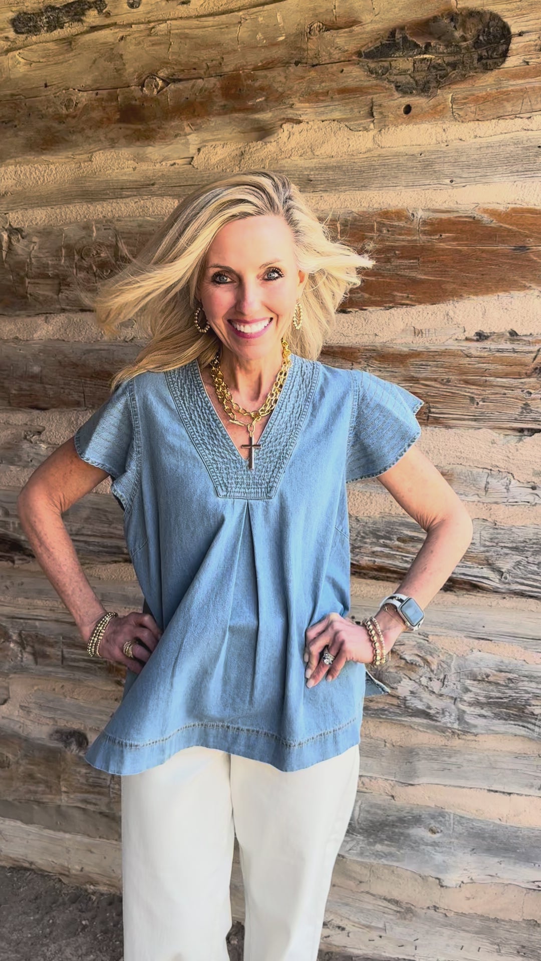Picnic in the Park Chambray V-Neck Top