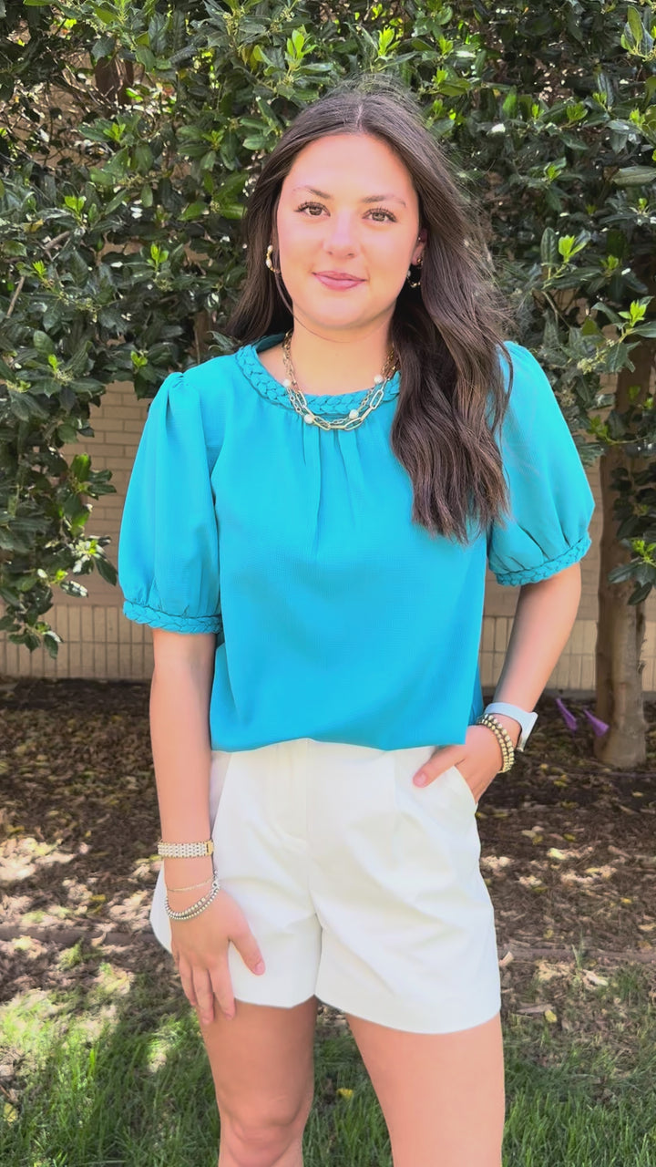 Twist of Charm Teal Top