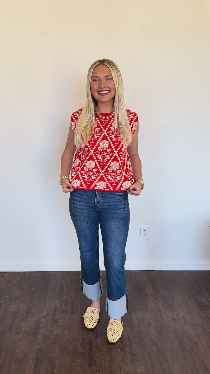 Coral Bloom Sleeveless Sweater