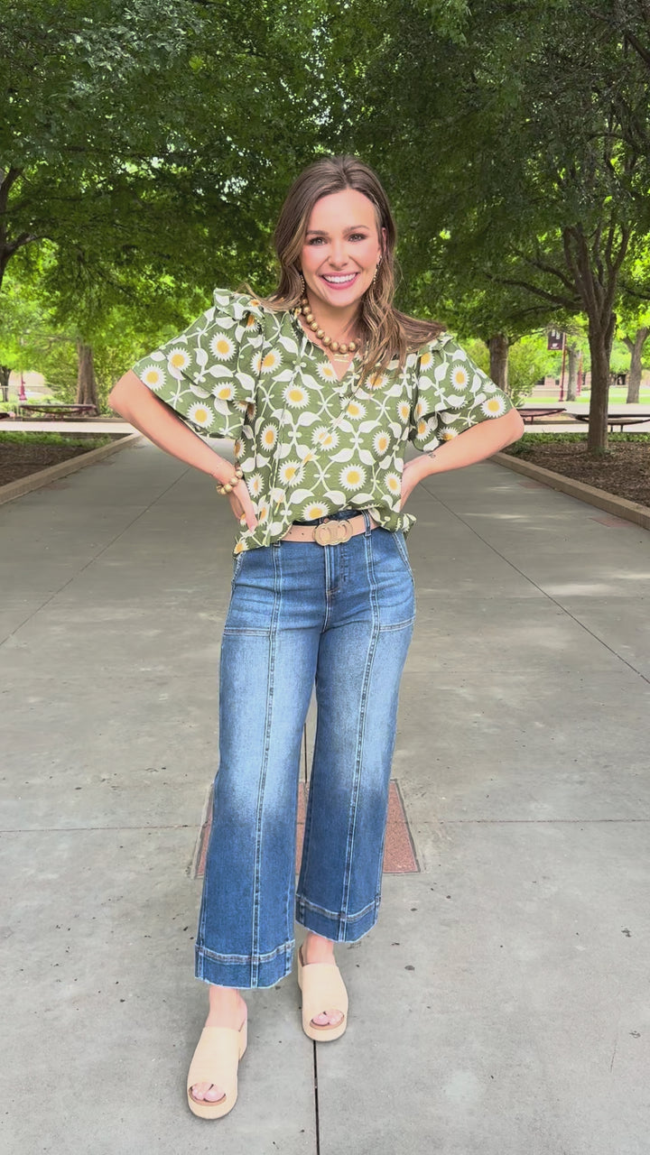 Daisy Fields Olive Ruffle Sleeve Top