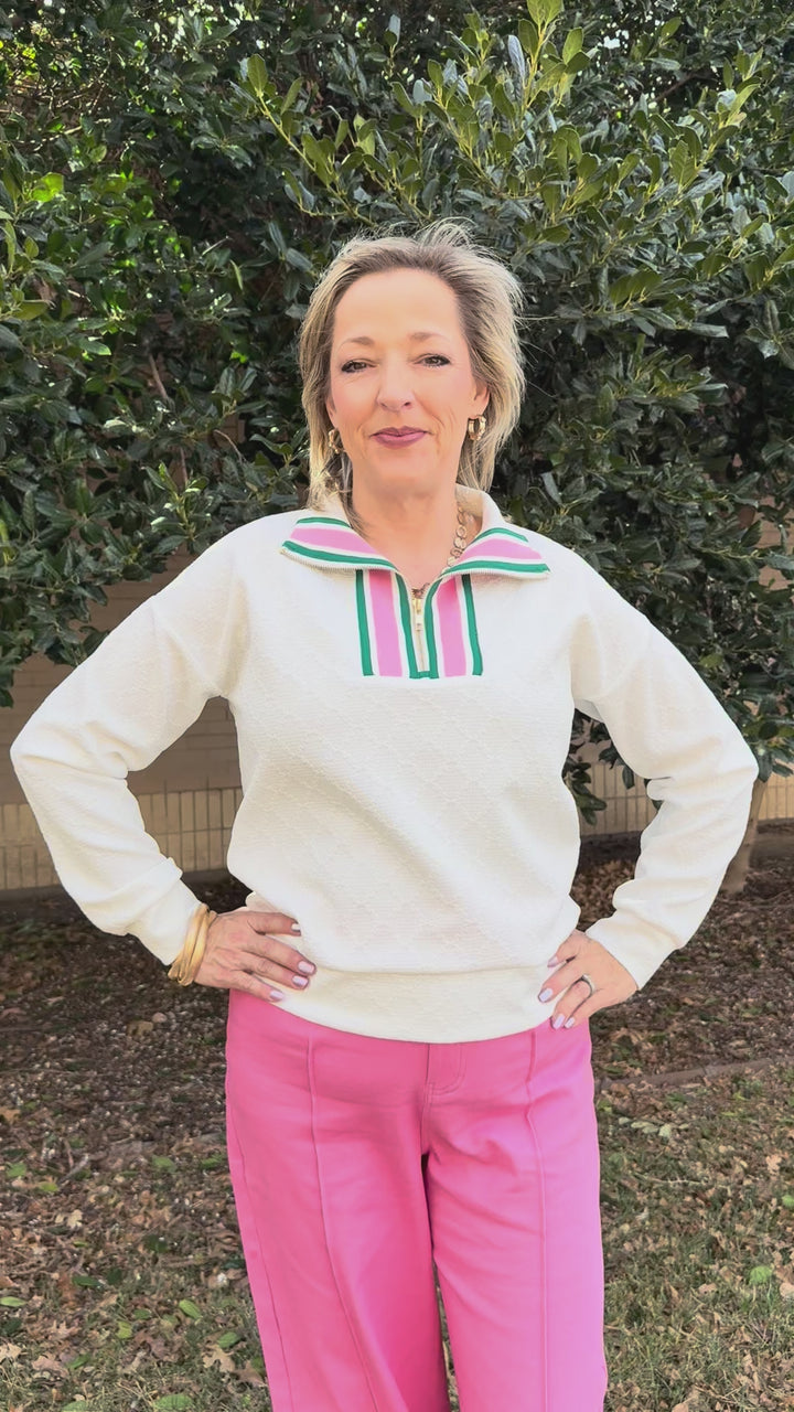 Country Club White 1/4 Zip Top