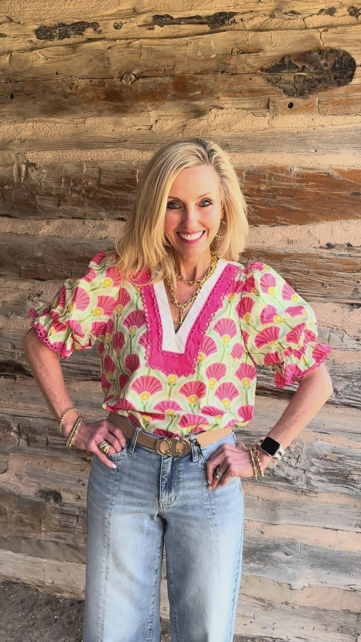 Coral Sweet Bloom V-Neck Blouse