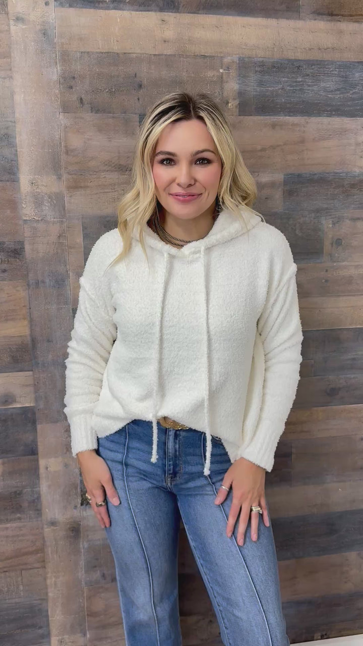Whispering Ivory Fuzzy Hooded Sweater
