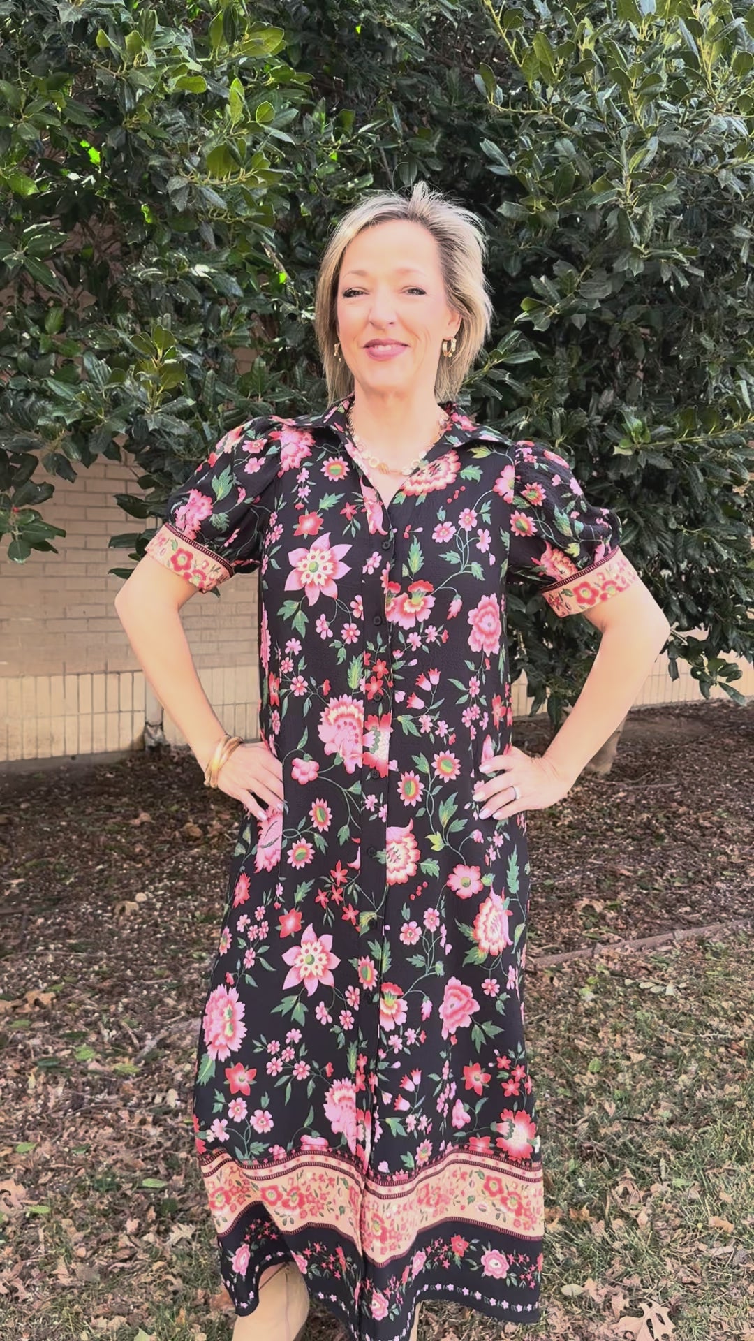 Garden Stroll Black Floral Maxi Dress
