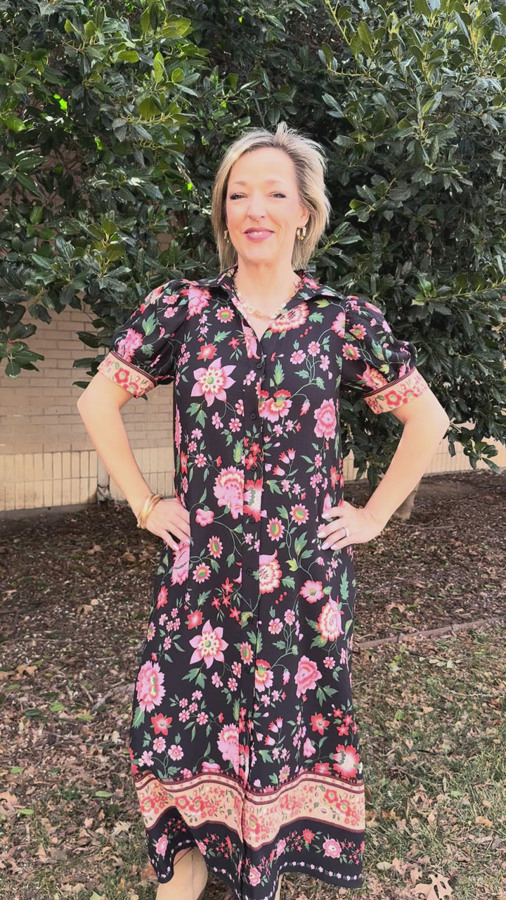 Garden Stroll Black Floral Maxi Dress