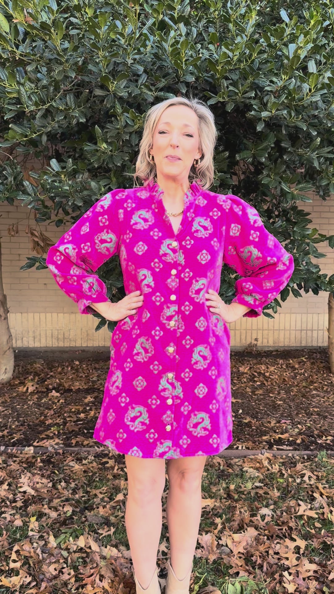 Twirl in Pink Velvet V-Neck Dress