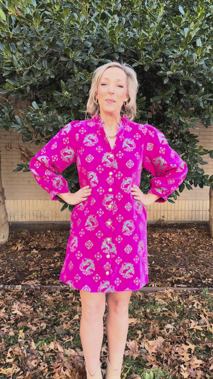 Twirl in Pink Velvet V-Neck Dress