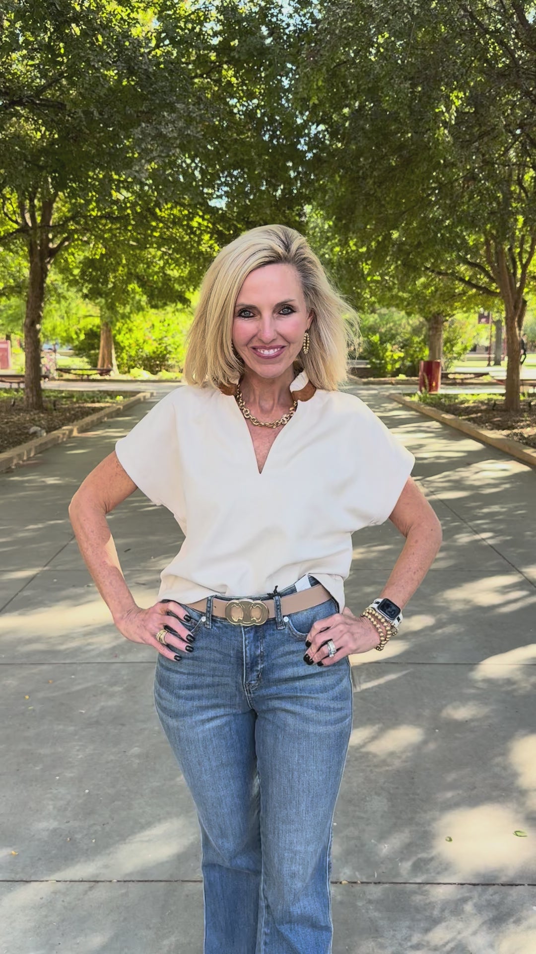 Suedewell Cream Suede V-Neck Top by THML