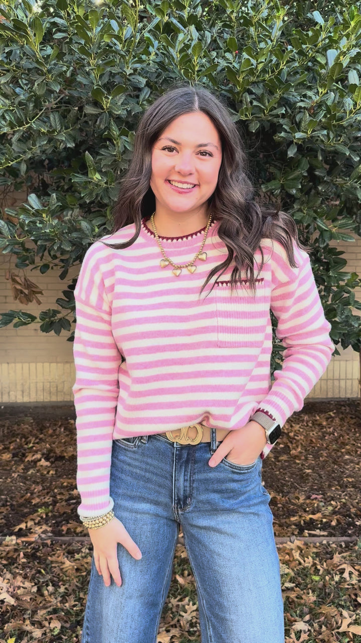 Sugar and Stripes Pink Sweater