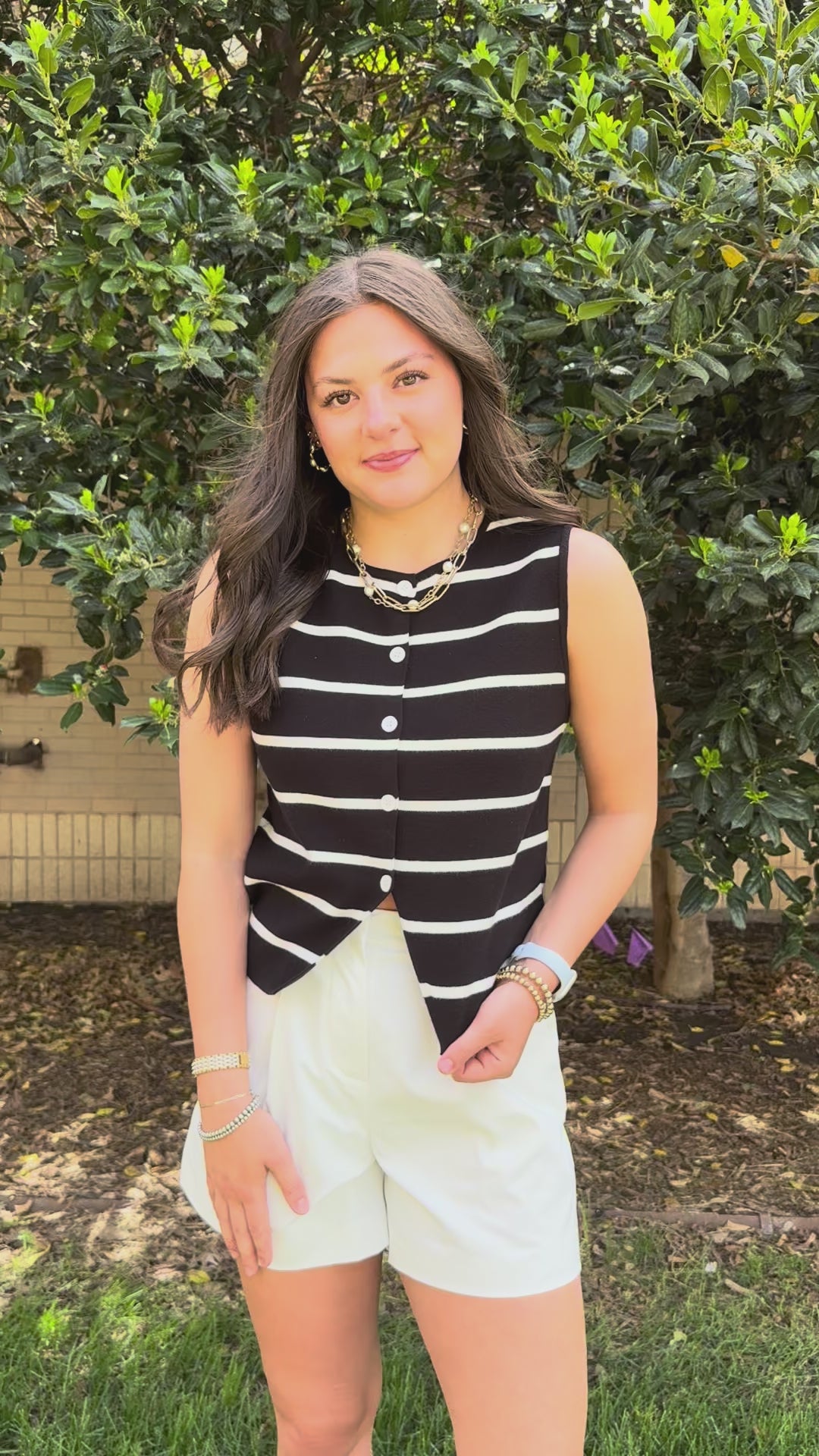 Stroll In Stripes Black Vest Top