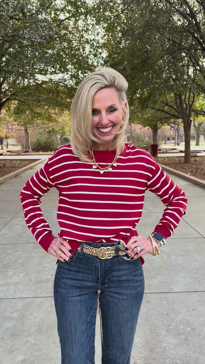 Classic Red & White Striped Sweater
