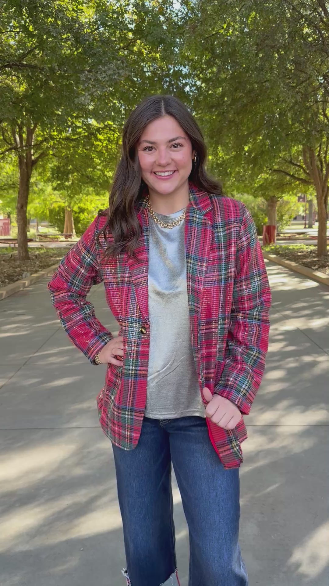 Plaid Glimmer Sequin Blazer